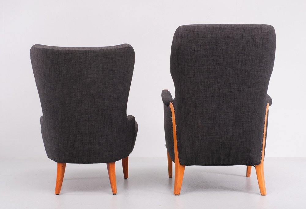 For Him and Her Easy Chairs and Matching Ottoman, 1955, Set of 3