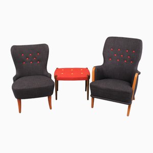 For Him and Her Easy Chairs and Matching Ottoman, 1955, Set of 3-GCG-1785371