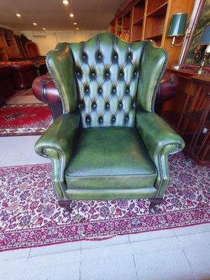 Forest Green Leather Wingchair-PSI-2043720