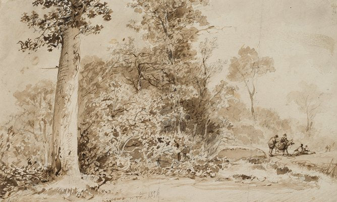 Forest Landscape with Brushwood Gatherers, 1856, Paper-OJR-1273330