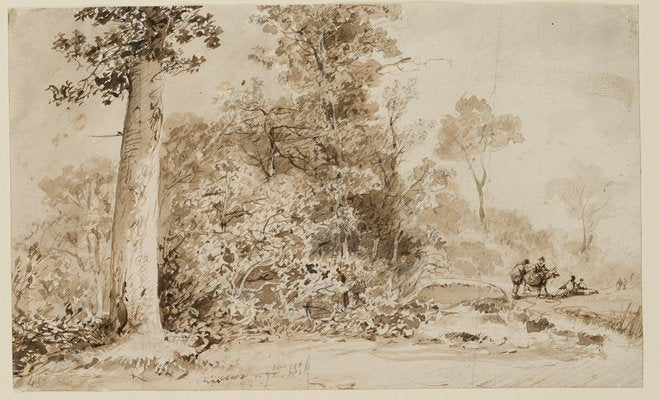 Forest Landscape with Brushwood Gatherers, 1856, Paper-OJR-1273330