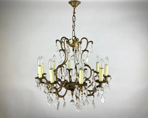 Forged Gilt Bronze & Crystal French Chandelier, 1960s-GYX-1354645