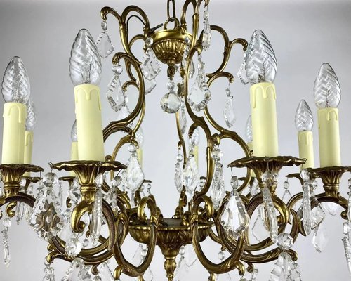 Forged Gilt Bronze & Crystal French Chandelier, 1960s-GYX-1354645