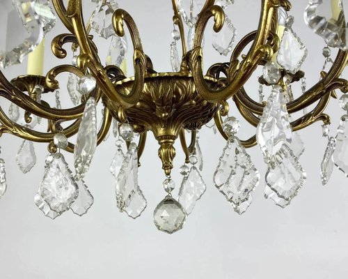 Forged Gilt Bronze & Crystal French Chandelier, 1960s-GYX-1354645