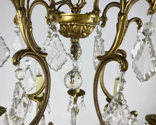 Forged Gilt Bronze & Crystal French Chandelier, 1960s-GYX-1354645