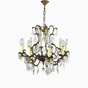 Forged Gilt Bronze & Crystal French Chandelier, 1960s-GYX-1354645