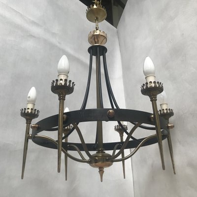 Forged Metal and Brass Chandelier, 1950s-WQQ-1309862