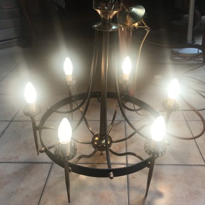 Forged Metal and Brass Chandelier, 1950s-WQQ-1309862