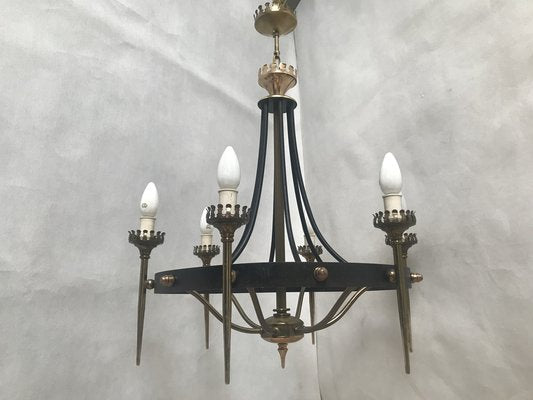 Forged Metal and Brass Chandelier, 1950s-WQQ-1309862