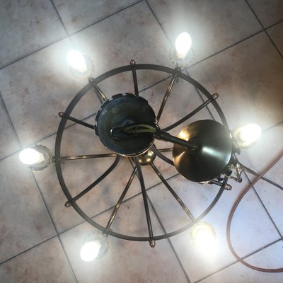 Forged Metal and Brass Chandelier, 1950s-WQQ-1309862