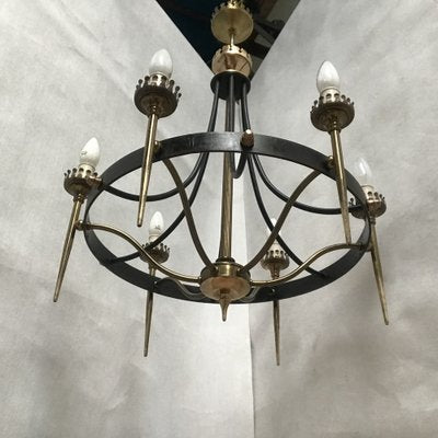 Forged Metal and Brass Chandelier, 1950s-WQQ-1309862