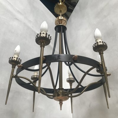 Forged Metal and Brass Chandelier, 1950s-WQQ-1309862