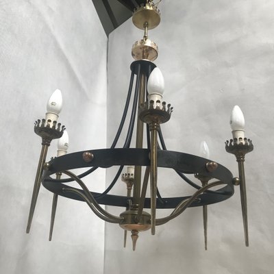 Forged Metal and Brass Chandelier, 1950s-WQQ-1309862