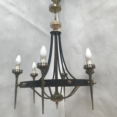 Forged Metal and Brass Chandelier, 1950s-WQQ-1309862