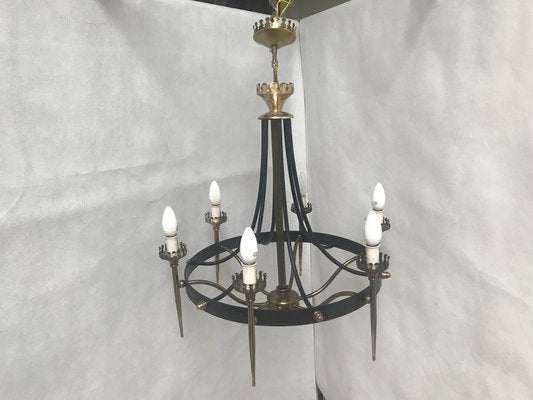 Forged Metal and Brass Chandelier, 1950s-WQQ-1309862