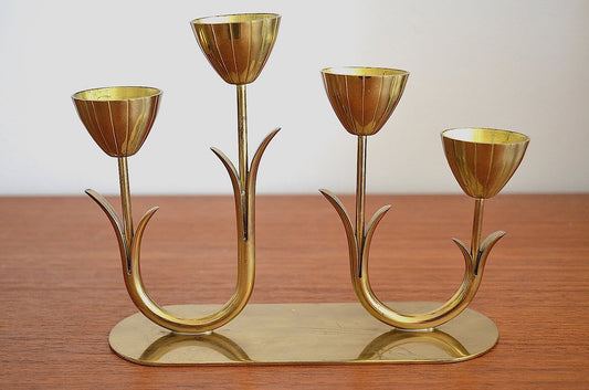 Four-Armed Brass Candleholder by Gunnar Ander for Ystad Metall, Sweden