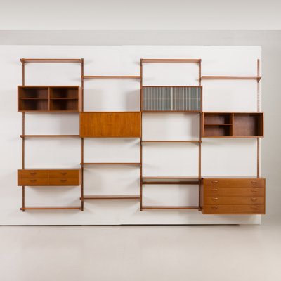 Four Bay Teak Wall Unit with a Dresser by Kai Kristiansen for Fm Møbler, Denmark, 1960s-UE-2022943