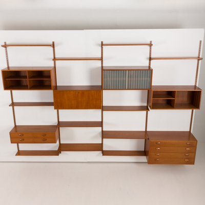 Four Bay Teak Wall Unit with a Dresser by Kai Kristiansen for Fm Møbler, Denmark, 1960s-UE-2022943