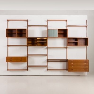 Four Bay Teak Wall Unit with a Dresser by Kai Kristiansen for Fm Møbler, Denmark, 1960s-UE-2022943