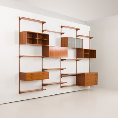 Four Bay Teak Wall Unit with a Dresser by Kai Kristiansen for Fm Møbler, Denmark, 1960s-UE-2022943