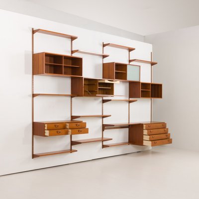 Four Bay Teak Wall Unit with a Dresser by Kai Kristiansen for Fm Møbler, Denmark, 1960s-UE-2022943