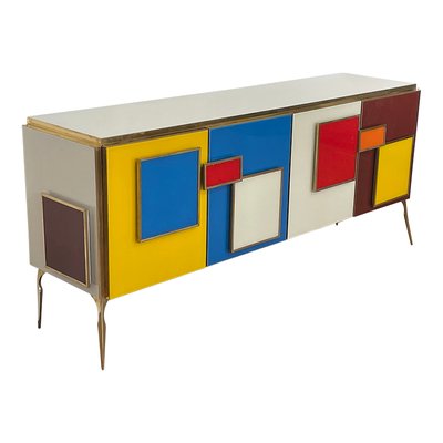 Four Glass Doors Sideboard with Enlightened Handles, 1980s-BEW-1773488