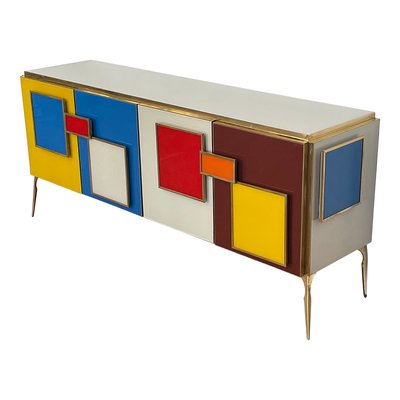 Four Glass Doors Sideboard with Enlightened Handles, 1980s-BEW-1773488