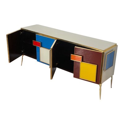 Four Glass Doors Sideboard with Enlightened Handles, 1980s-BEW-1773488