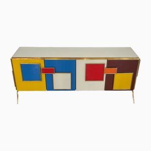 Four Glass Doors Sideboard with Enlightened Handles, 1980s-BEW-1773488