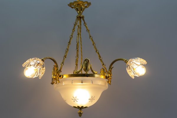 Four Light French Neoclassical Style Gilt Bronze and Glass Chandelier