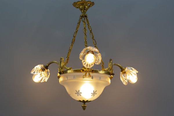 Four Light French Neoclassical Style Gilt Bronze and Glass Chandelier-KEG-1284746