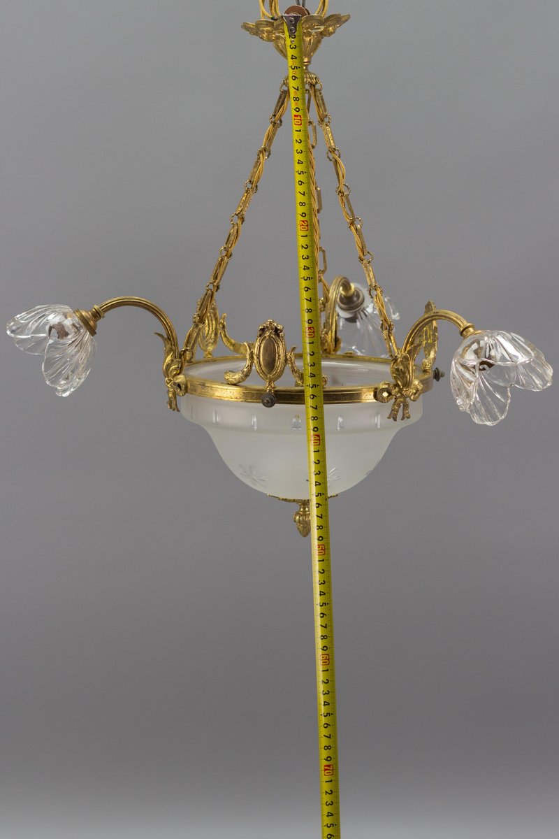 Four Light French Neoclassical Style Gilt Bronze and Glass Chandelier