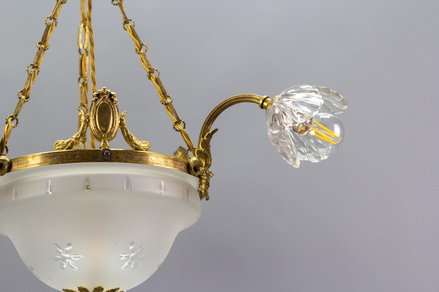 Four Light French Neoclassical Style Gilt Bronze and Glass Chandelier