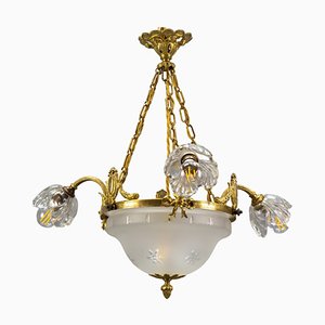 Four Light French Neoclassical Style Gilt Bronze and Glass Chandelier-KEG-1284746