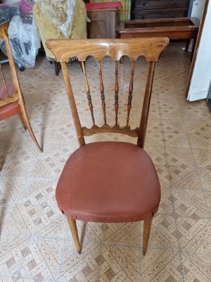 Four Oak Chairs with Imitation Leather Seats, 1952, Set of 4-ZFY-2016591