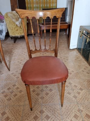 Four Oak Chairs with Imitation Leather Seats, 1952, Set of 4-ZFY-2016591