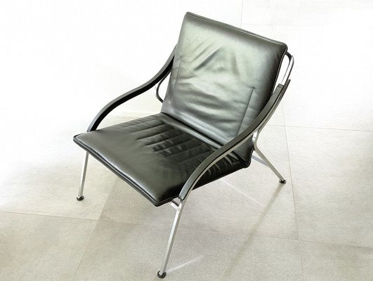 Fourline Armchair in Black Leather and Chrome Plated Metal by Marco Zanuso for Arflex, 1970s-RD-1819405