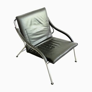 Fourline Armchair in Black Leather and Chrome Plated Metal by Marco Zanuso for Arflex, 1970s-RD-1819405