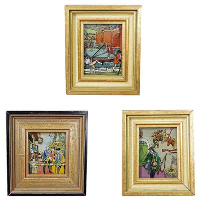 Framed Biedermeier Paintings, 1950s, Set of 3-KJP-1738299