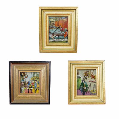 Framed Biedermeier Paintings, 1950s, Set of 3-KJP-1738299