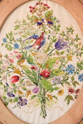 Framed Embroidery with Flowers and Birds-AOI-1106753