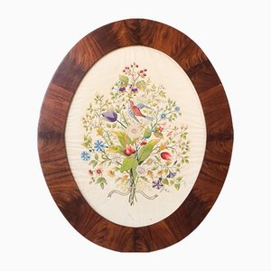 Framed Embroidery with Flowers and Birds-AOI-1106753