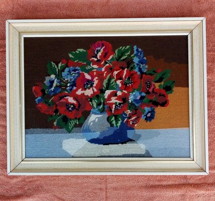 Framed Floral Tapestry in Fabric, 1970s-VIC-894513