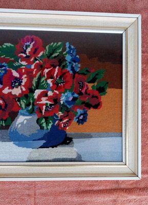 Framed Floral Tapestry in Fabric, 1970s-VIC-894513