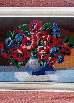 Framed Floral Tapestry in Fabric, 1970s-VIC-894513