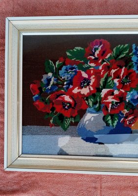 Framed Floral Tapestry in Fabric, 1970s-VIC-894513