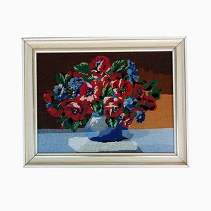 Framed Floral Tapestry in Fabric, 1970s-VIC-894513