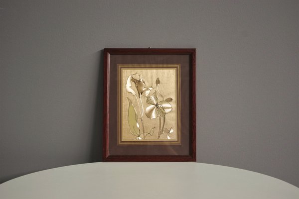 Framed Gold Painting of Iris, 1970s-KNM-1385602