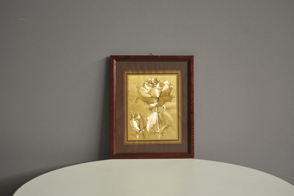 Framed Gold Painting of Rose, 1970s-KNM-1385585