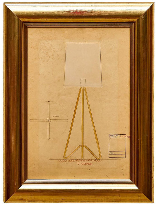 Framed Original Technical Plan of Metalarte Lamp, 1953